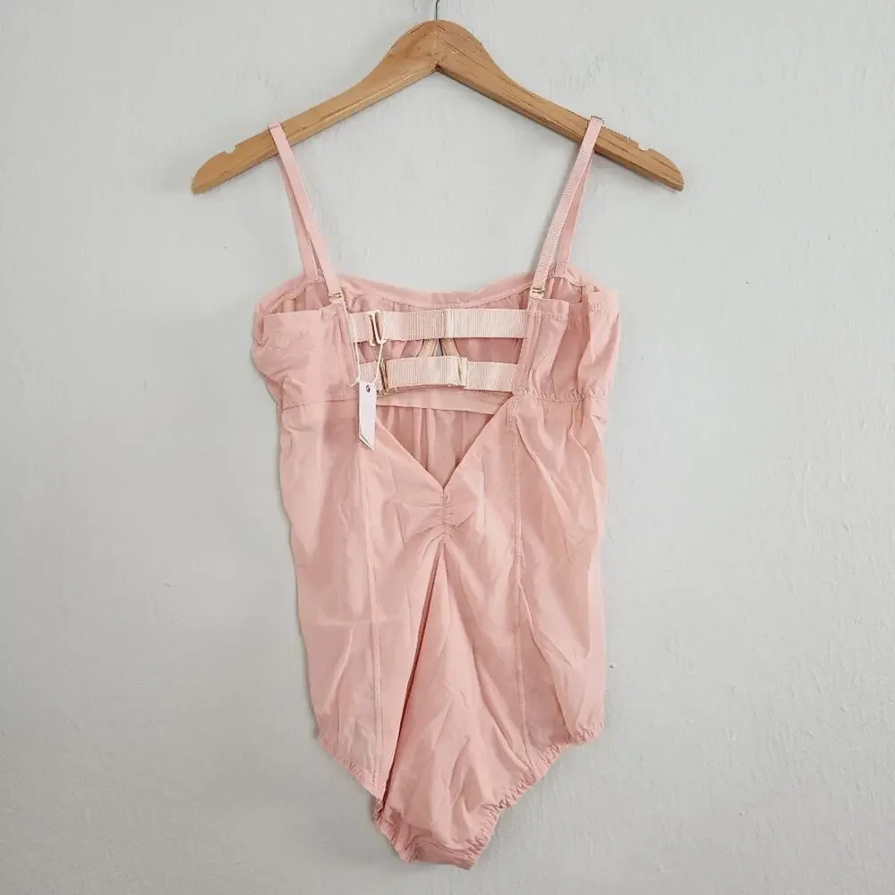 We Are HAH x Free People Underwire Mesh Bodysuit NWT Copper Rose Pink Size M